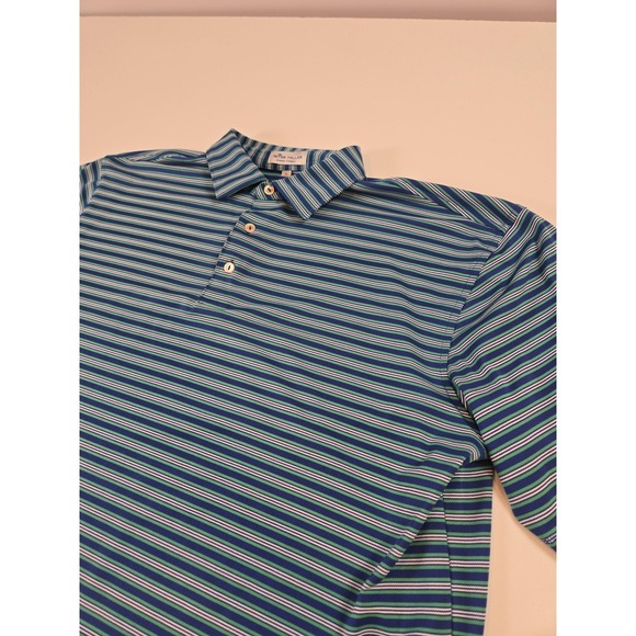 Peter Millar Polo Shirt Mens Large Blue Stripe Summer Comfort Golf No Logos - Picture 2 of 9